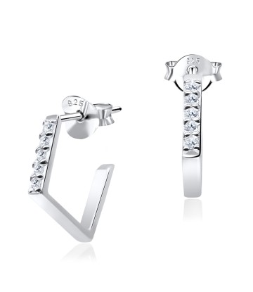 Designed Half Square Silver Stud Earring STS-3211